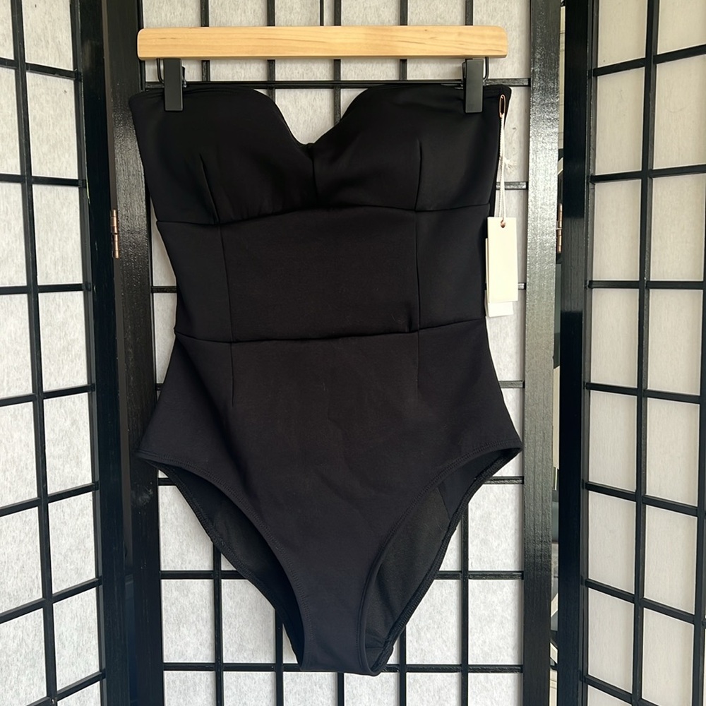 Good American Black Lace-Up One Piece Swimsuit